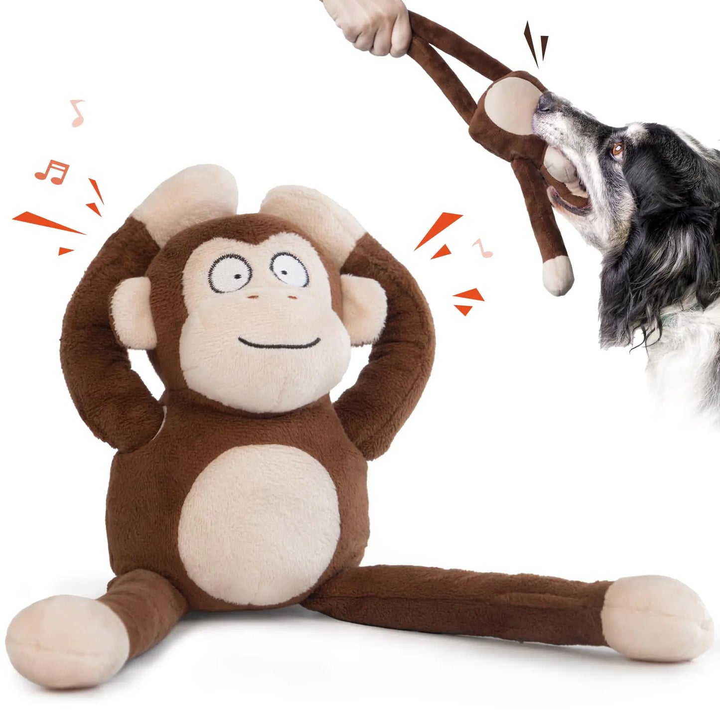 Dog Toys Puppy Toys Cute Squeaky Monkey Dog Toy with Crinkle Paper Stuffed Durable Tug of War Plush Dog Toys to Keep Them Busy for Small Medium Large Dogs