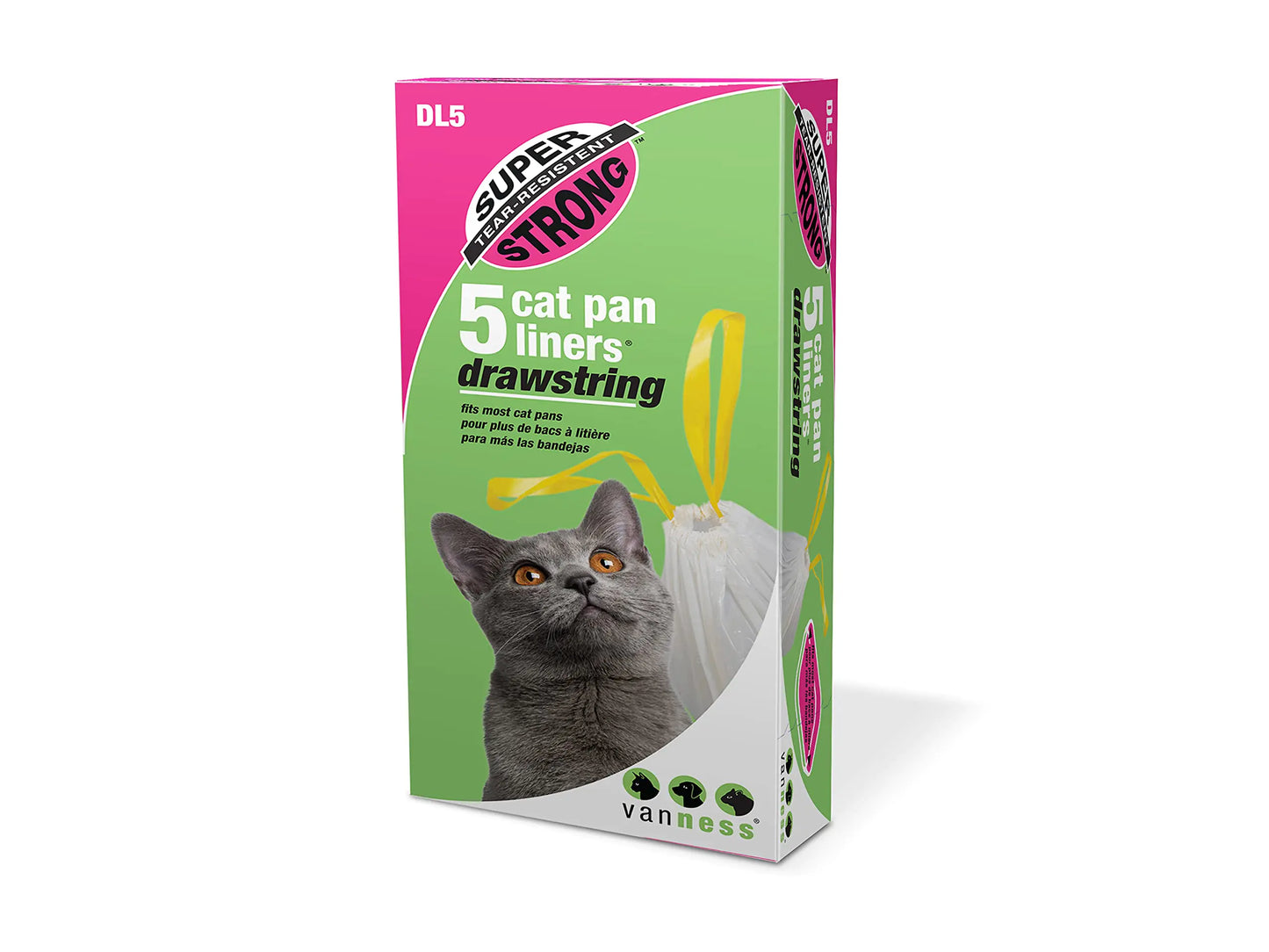 Van Ness Pets Litter Box Liners: Super Strong Heavy Duty Tear Resistant Cat Litter Bags Drawstring Close Jumbo 5 Count 36” x 18” Style DL5