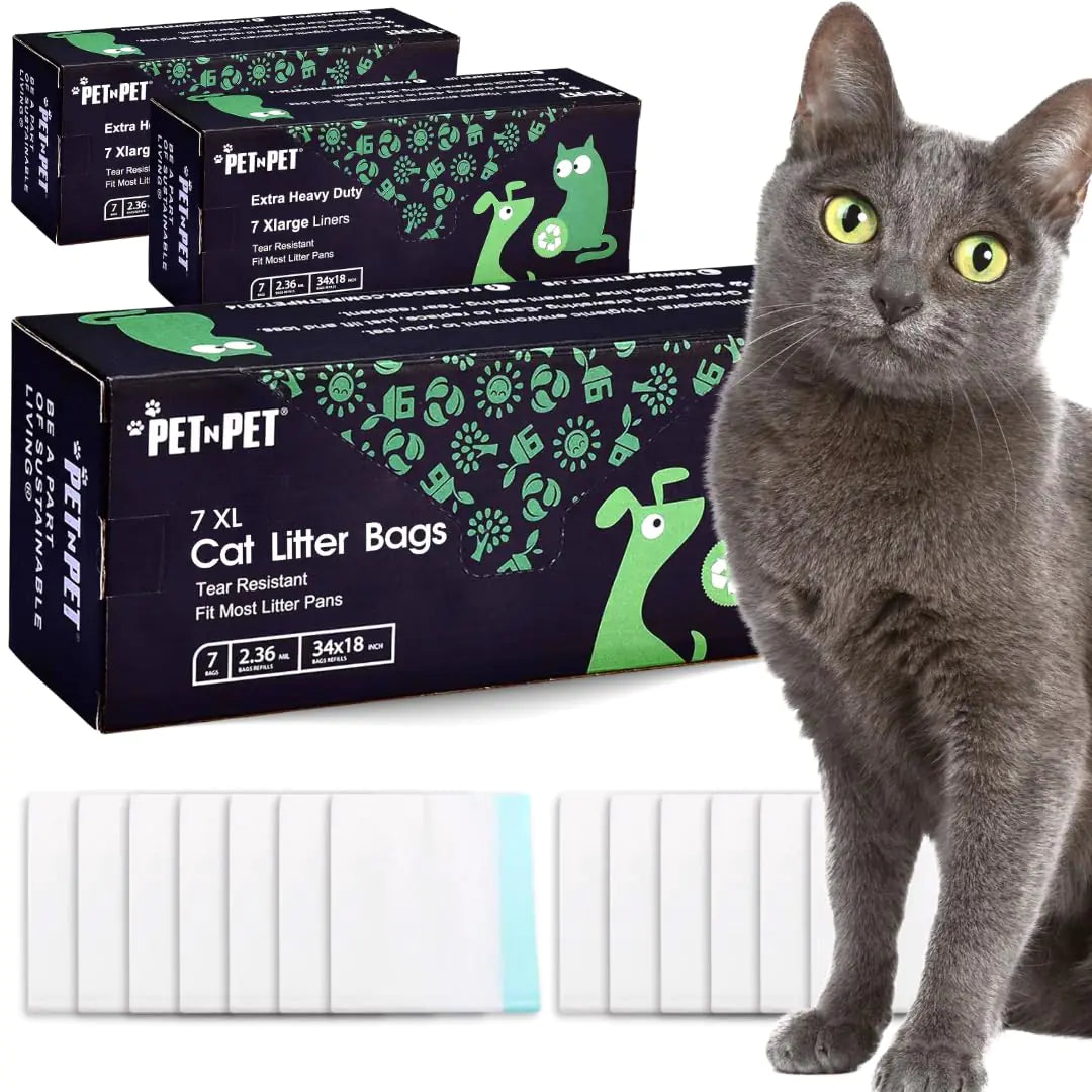 PET N PET Extra Large Cat Litter Box Liners 21 Count Cat Litter Bags For Poop Heavy Duty Kitty Litter Bags For Cat Poop Tear & Leak Resistant Cat Litter Liners Drawstring Closure Cat Bags Liners