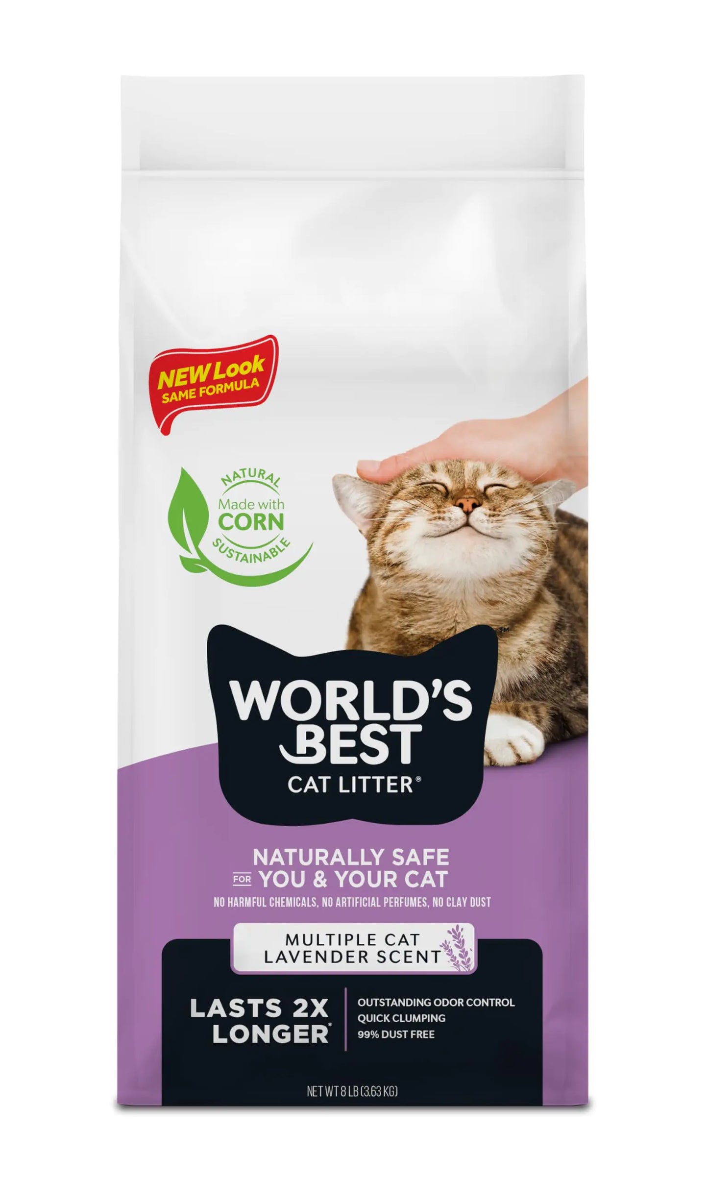 WORLDS BEST CAT LITTER Multiple Cat Lavender Scented 8-Pounds - Natural Ingredients Quick Clumping Flushable 99% Dust Free & Made in USA - Calming Fragrance & Long-Lasting Odor Control