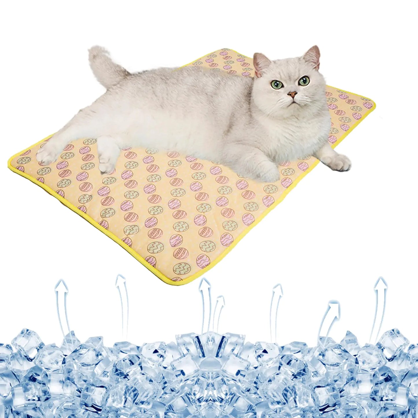 SEIS Dog Ice Pad Ice Silk Cats Kennel Mat Pet Cooling Pad Summer Cool Bamboo Mat Breathable Pad (Yellow S