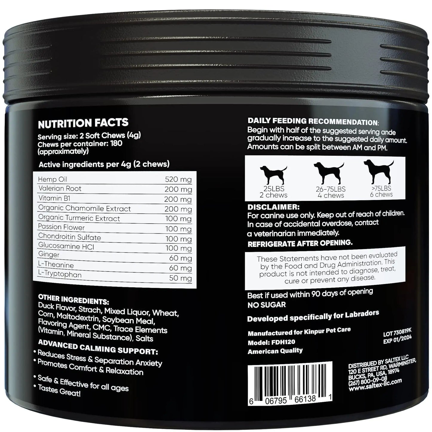 Calming Chews for Labrador Dogs with Valerian Root and Hemp Oil Aid during Car
