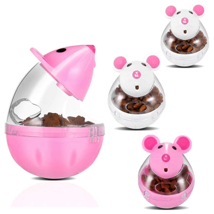 PORTOWN 4 Pcs Cat Food Ball Dispenser Small Cat Food Balls Slow Feeder Mice Shaped Tumbler Cat Food Toy Cat Treat Toy Feeder Toy for Interactive Training(PinkWhite)