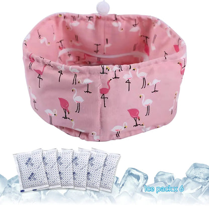 KUDES Dog Cooling Bandana Collar with Recyclable Ice Packs Pet Dog Adjustable Ice Chill Out Collar Scarf Neck Cooler Wrap for Cat Small Medium Large Dogs Summer (Pink Flamingo Large)