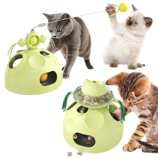 Zaabaaziba Interactive Cat Toys Multifunctional Track Balls Kitten Toy for Indoor High-Elasticity Cat Teaser Wand Multi-Cat Households All Cat Breeds Slow Feeder Toy Green