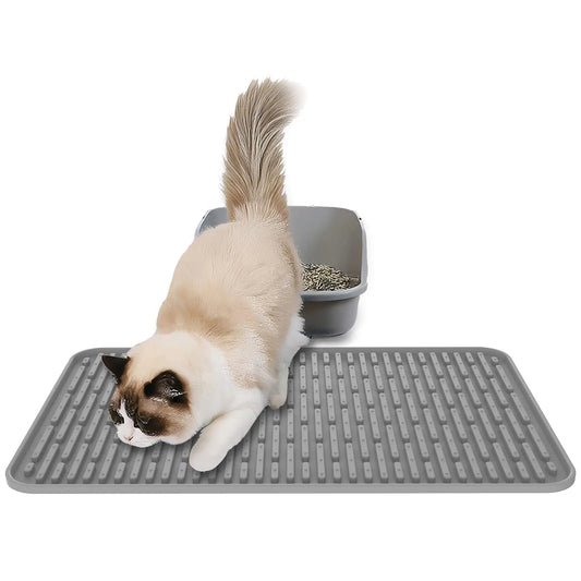 Silicone Cat Litter Mat 15x24 Inch Waterproof Cat Litter Box Mat for Floor Tear Proof Silicone Pet Trapper Litter Pad Cat Urine Proof Litter Mat Supplies & Accessories Light Gray