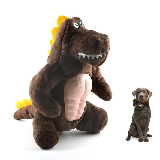 RUXAN Squeaky Puppy Dogs Toys Dinosaurs Dog Toys to Keep Them Busy Tough Chew Toys for Small Dogs Interactive Plush Dog Toys for Boredom (Brown)