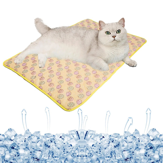 SEIS Dog Ice Pad Ice Silk Cats Kennel Mat Pet Cooling Pad Summer Cool Bamboo Mat Breathable Pad (Yellow S