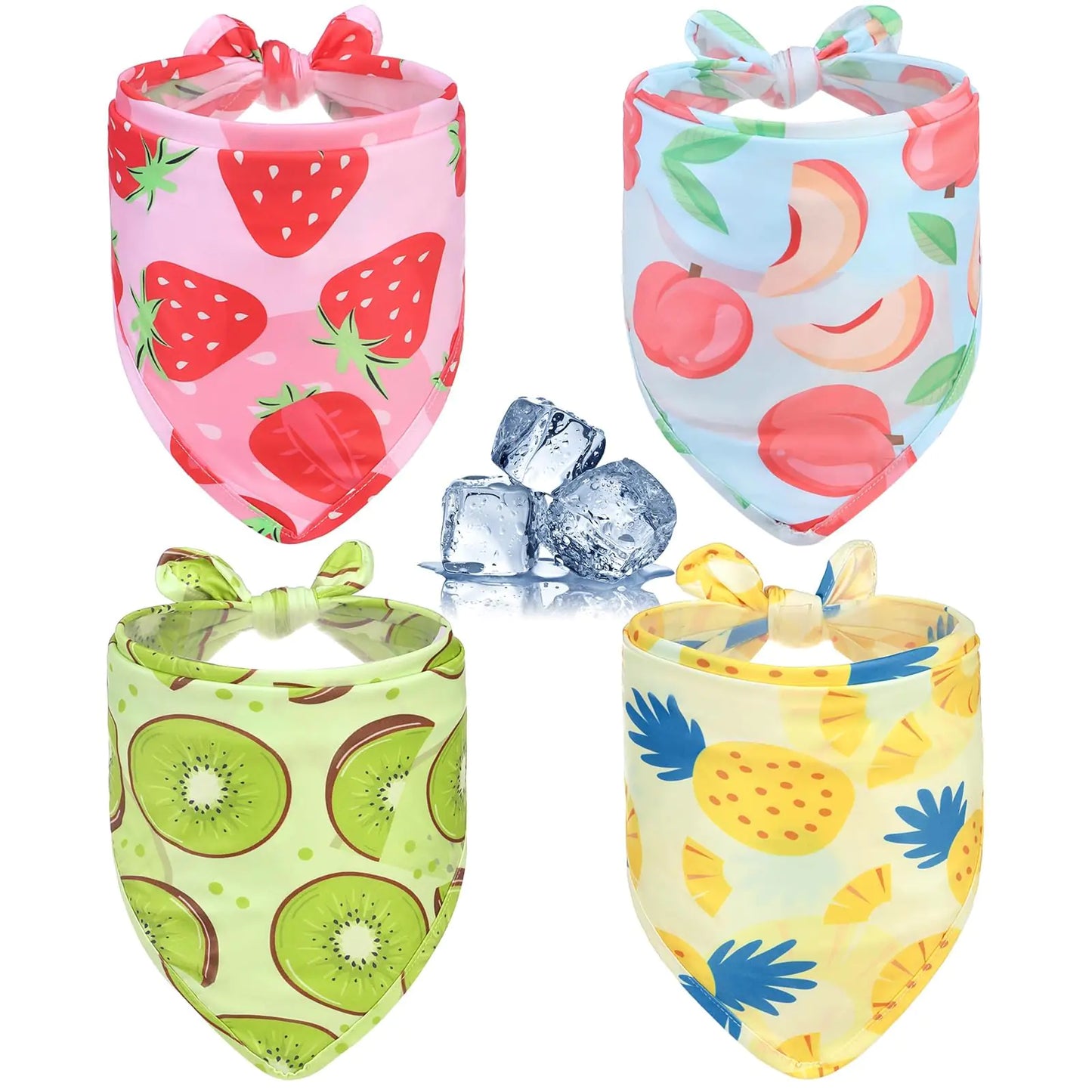KOOLTAIL Dog Cooling Bandana 4 Packs - Kerchief Instant Ice Cooling for Summer Use Dogs Bibs Scarf for Small Medium Large Dogs Fruit S