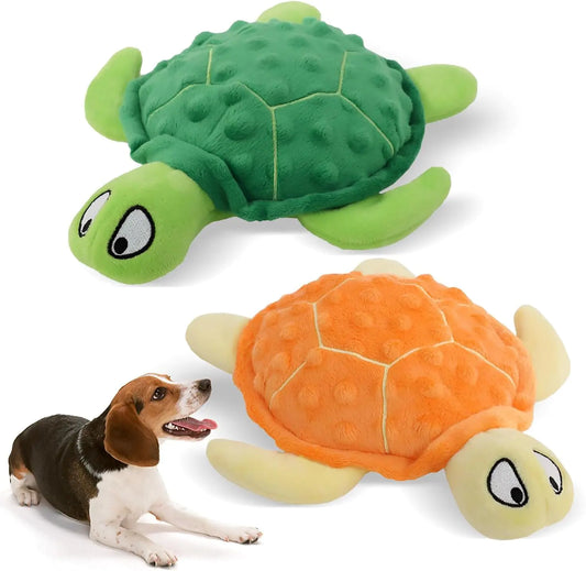 Adpartner Dog Squeaky Toys Turtle Stuffed Crinkle Plush Dog Toys for Puppy Teething Interactive Dog Chew Toys for Small Medium Dogs to Keep Them Busy 2 Pack