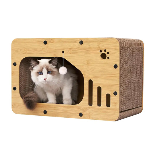 ELEGAIF Cat Scratcher House Cat Scratcher Board Cat Cave with Hanging Ball Toy Large Space Cardboard Cat Bed Condo Suitable for Cats to Rest and Scratching Cat Scratch Pad