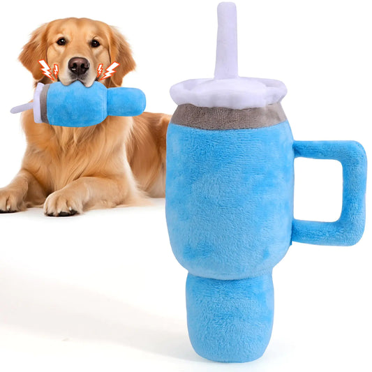 BABORUI Cute Squeaky Dog Toys Cup Dog Birthday Toy for Aggressive Chewers Safety Design Dog Toys for Small/Medium/Large Dog Exercise and Accompany(Blue)