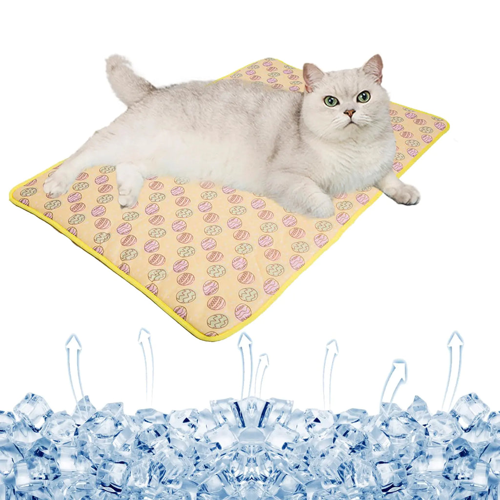 SEIS Dog Ice Pad Ice Silk Cats Kennel Mat Pet Cooling Pad Summer Cool Bamboo Mat Breathable Pad (Yellow S