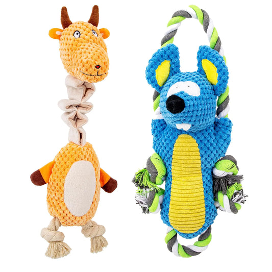 TONYFY Large Dog Toys Plush Squeaky Dog Toy with Crinkle Paper and Tug of War Handle Interactive Puppy Toys for Small Medium and Large Dogs Antelope+Rat
