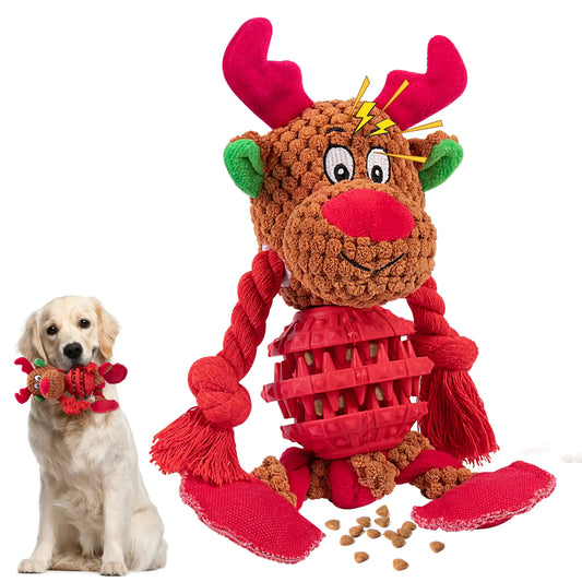 MEWTOGO Christmas Squeaky Dog Toys Tough Dog Toys for Aggressive Chewers Cute Interactive Dog Chew Toys Christmas Dog Gifts for Large Medium Small Dogs (Elk)