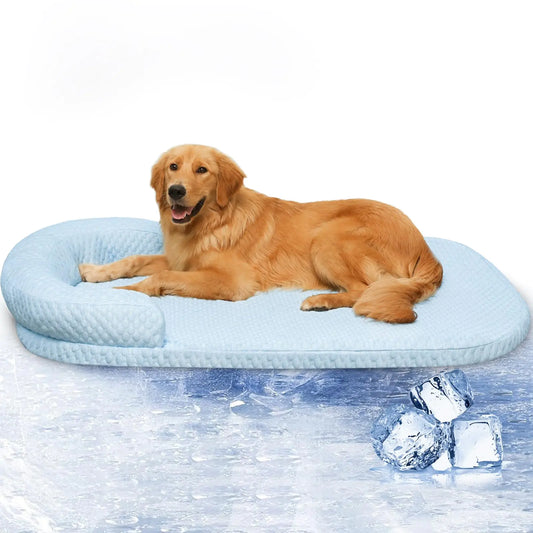ALANMOND Dog Cooling Mat Memory Foam Cooling Fabric Dog Crate Bed with Pillow Removable Washable Cover Dog Mattress for Large Medium Dogs and Cats Kennel Pad Pet Bed 40’‘ x 30’‘